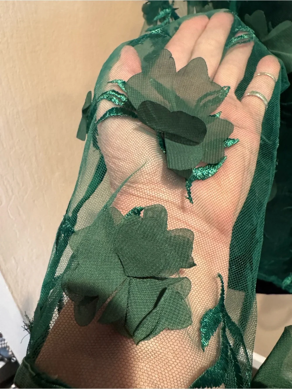 NEXT Green Sheer Floral 3D Appliqué Blouse Poison Ivy / Fairy Flowers - Picture 4 of 7